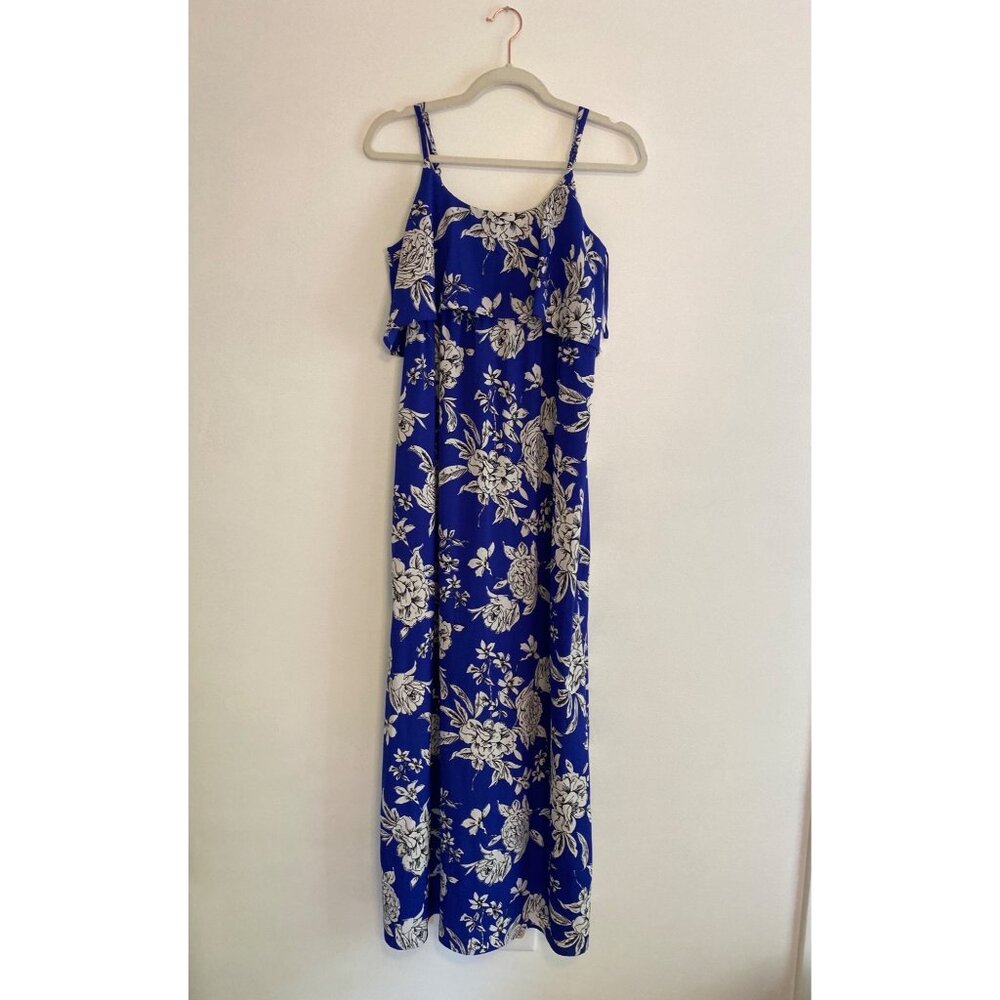 Motherhood Maternity Blue & White Floral Maxi Dress With Ruffle Design - Size S